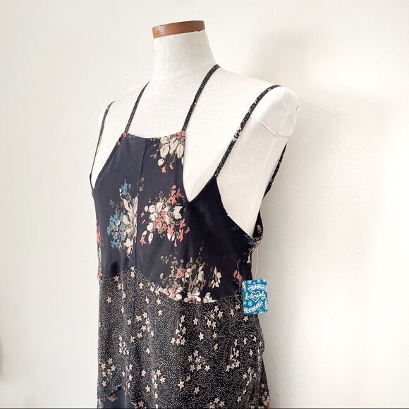 Vintage Free People Intimately Black Combo Mini Slip Dress NWT size Small - Picture 3 of 8